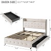 Queen Bed Frame with Charging Station and Storage Headboard, Velvet Upholstered Platform Bed Frame, 4 Drawers, Wooden Slat Support - 2 of 4