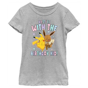 Girl's Pokemon Pikachu and Eevee Besties with the Birthday Kid T-Shirt - 1 of 4