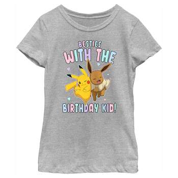 Girl's Pokemon Pikachu and Eevee Besties with the Birthday Kid T-Shirt