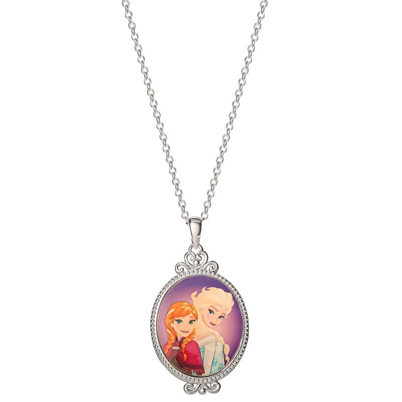 Disney Womens Frozen II Silver Plated Frozen Necklace with Elsa and Anna Pendant Jewelry - Frozen Jewelry, 18'', 1 of 6