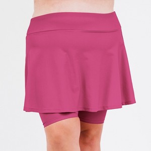 Calypsa Women's Plus Size Flared Mid-Thigh Swim Skirt With Bike Shorts - 1 of 4