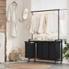 2/3/4-Section Rolling Laundry Hamper Sorter with Hanging Rack, Lockable Wheels - Folding Laundry Basket Organizer for Bathroom, Laundry Room - 2 of 4