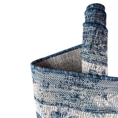 Blue Rectangular Stain-Resistant Synthetic Outdoor Rug