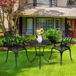 Cast Aluminum Bistro Set with Umbrella Hole, 3-Piece Rust-Resistant Outdoor/Indoor Dining Set for Patios, Balconies, and Gardens - 1 of 4