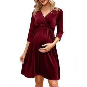 LXT-Women's Nursing 3/4 Sleeve A Line Party Midi Dress - 1 of 4