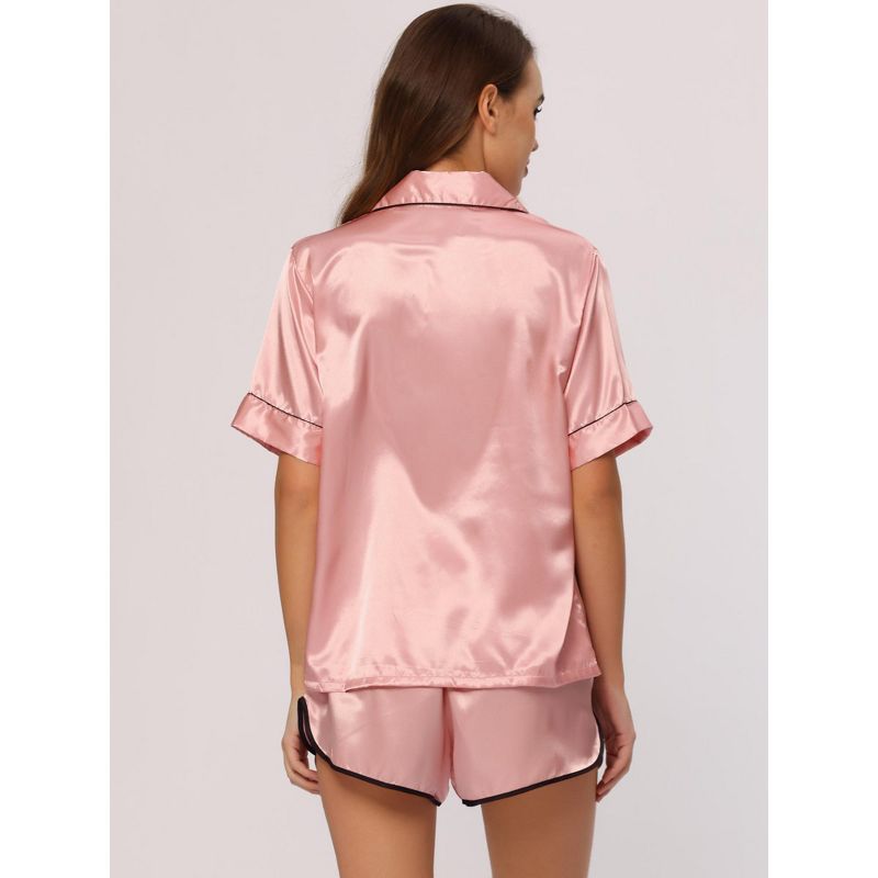 cheibear Women's Silky Satin Nightwear with Shorts Lounge Polka Dots Pajama Set, 3 of 6