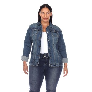 Women's Plus Size Classic Denim Jacket - White Mark - 1 of 4