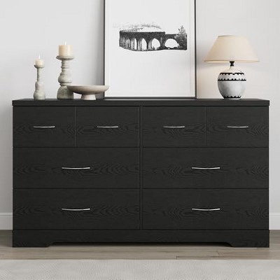Heynemo Large 8 Drawer Dresser for Bedroom, 55" Wide Modern Chest of Drawers, Dresser TV Stand with Metal Handle, Black