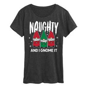 Women's - Instant Message - Naughty And I Gnome It Funny Christmas Short Sleeve Graphic T-Shirt - 1 of 4