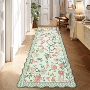Scalloped Edge Area Rugs for Living Room Bedroom Floral Printed Snake Pattern Washable Rug Soft Non-Slip Low Pile Accent Rug - 1 of 4