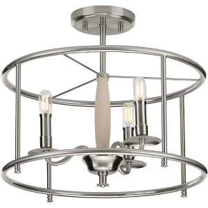 Progress Lighting Durrell 3-Light Semi-Flush, Brushed Nickel, Open-Cage, Farmhouse Style, Vintage Candlesticks - 1 of 4