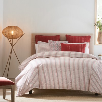 Ivory and Red Reversible Cotton Full Comforter Set
