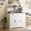 Homhougo Farmhouse Kitchen Sideboard Buffet with 3 Drawers and 3 Doors, Wood Wine Bar Coffee Bar Cabinet with Microwave Stand - 3 of 4