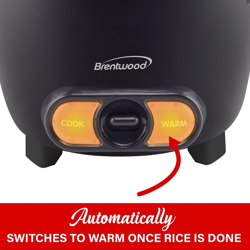 Brentwood 3 Cup Uncooked/6 Cup Cooked Non Stick Rice Cooker in Black, 3 of 6