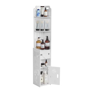 VECELO Corner Shelf Stand, Bathroom Corner Cabinet for Narrow Space, Small Storage Organizer with Toilet Paper Drawer, White - 1 of 4