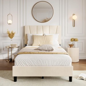Upholstered Platform Bed Frame with Adjustable Headboard, Modern Noise Free Bed Frame - Sturdy Wooden Slats Support, No Box Spring Needed - 1 of 4