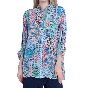 Women's GEO PRINT CLASSIC BLOUSE - Shana Apparel - 1 of 1