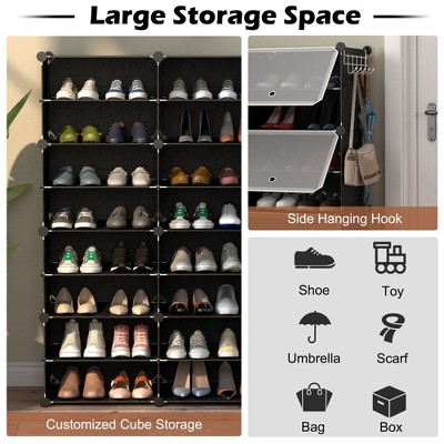 Black Metal and Plastic 12-Cube Shoe Rack Organizer