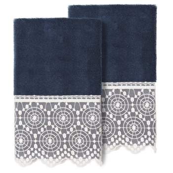 2pc Arian Cream Lace Embellished Hand Towels - Linum Home Textiles