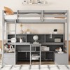 NicBex Twin Loft Bed Wooden Bed Frame with Storage Shelf, Desk, 2 Drawers, 2 Benches, Ladder and Full Length Guardrail, No Box Spring Required, Gray - 3 of 4