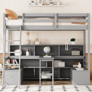 Okak 79.53IN Twin Size Loft Bed with Desk, Bed Frames with Storage Shelves, Seats and Drawers, Twin Loft Bed for Bedroom, Kids Room - 1 of 4