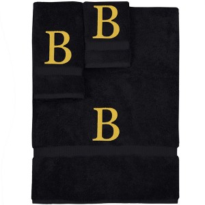 BC BARE COTTON Monogrammed Towel Set, Personalized Gift, Set of 3 - Black - Gold Block - 1 of 1