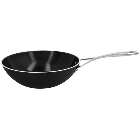 Goodful 12.5 Cast Aluminum, Ceramic Wok Stir-Fry Pan with Side Handle and  Long Handle (No Lid) Charcoal