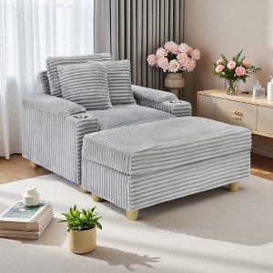 57" Corduroy Single Sofa Chair with Ottoman, Pillow and Storage - 1 of 4