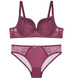 Agnes Orinda Women's Plus Size Lace Polka Dots 2-Piece Lingerie Set - 1 of 4