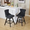 PDTEND Swivel Velvet Bar Stools with Button Tufted Decoration and Wooden Legs, Chrome Nailhead Trim Set of 2 - 3 of 4