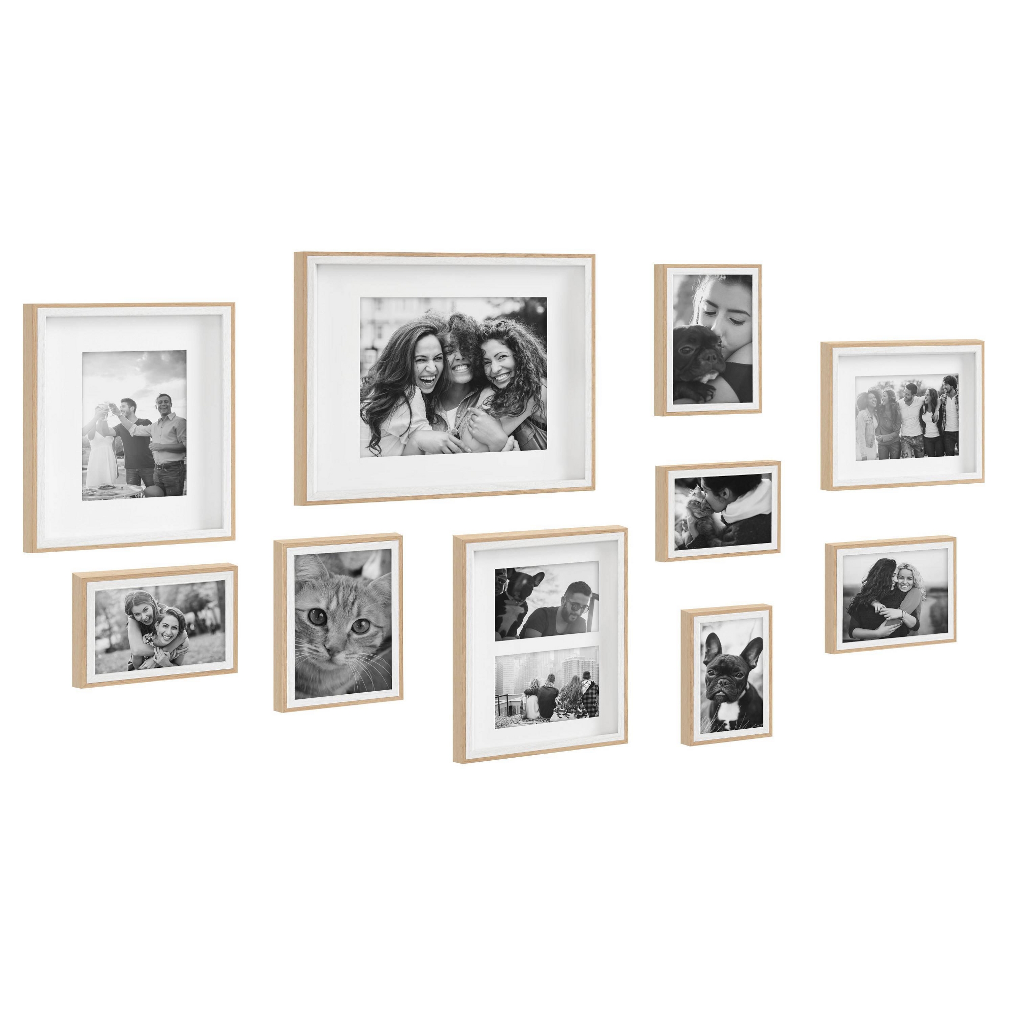Kate & Laurel All Things Decor (Set of 10) Gibson Wall Photo Frames White/Natural: Modern MDF Wall Mount Gallery Kit