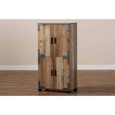 Rustic Brown 47" Wood Shoe Cabinet with Industrial Accents