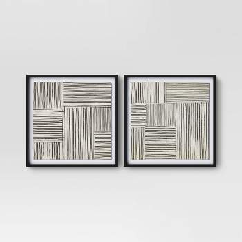 (Set of 2) 20" x 20" Abstract Lines Framed Print Black - Project 62™