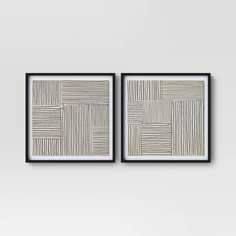 (Set of 2) 20&#34; x 20&#34; Abstract Lines Framed Print Black - Project 62&#8482;, 1 of 13