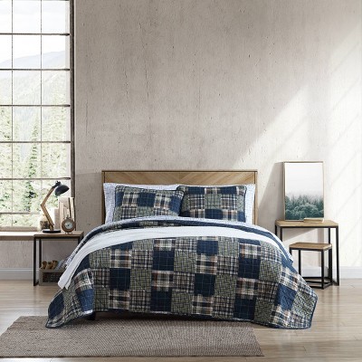 Eddie Bauer Madrona Plaid Quilt Set Navy Blue