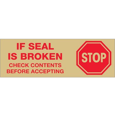 Tape Logic Pre-Printed Carton Sealing Tape "Stop If Seal Is Broken..." 2.2 Mil 3 T905P01T