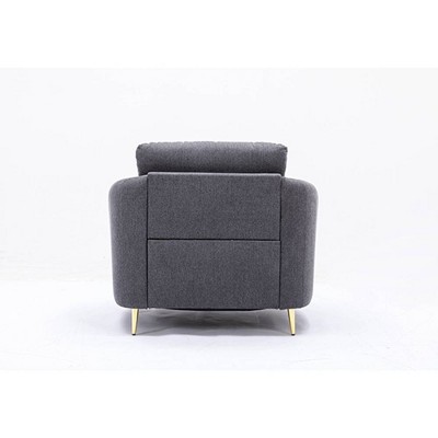 Yuina Gray Leather and Wood Accent Chair with Metal Legs