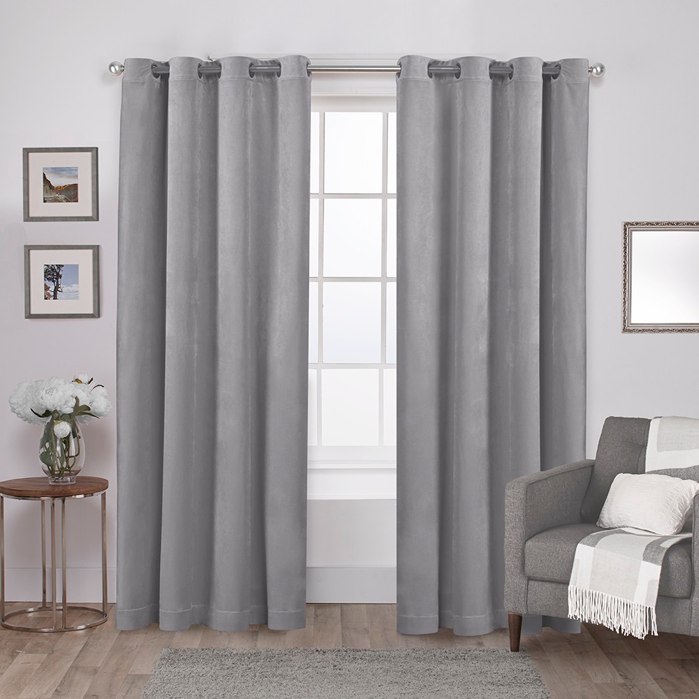 Photos - Curtains & Drapes Set of 2 84"x54" Velvet Heavyweight Grommet Top Window Curtain Panel Silve