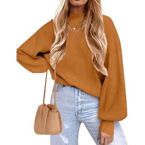 Zeagoo Sweaters for Women Fall Fashion 2025 Trendy Long Sleeve Turtleneck Pullover Lantern Knit Sweater Tops - 1 of 4