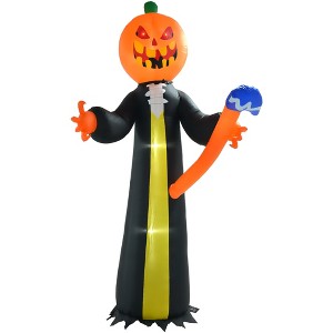 Outsunny 118.1" Inflatable Halloween Pumpkin Head Ghost with Hammer, Halloween Decoration with LED Lights for Garden Indoor Outdoor - 1 of 4