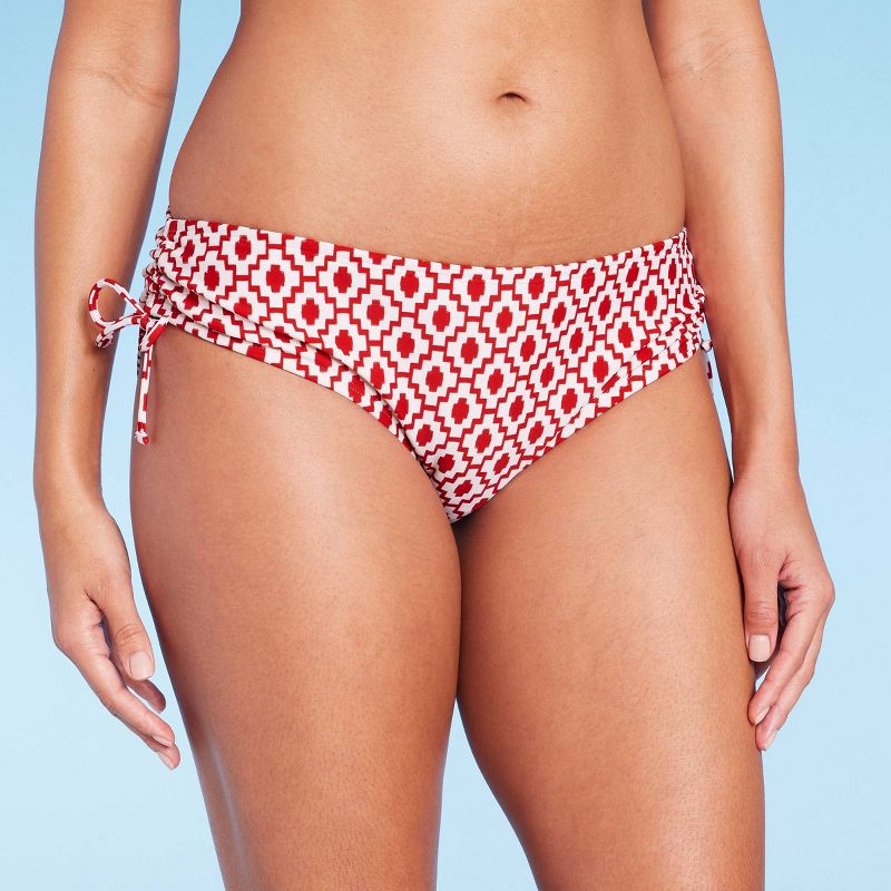 Women's Side Tunneled Hipster Bikini Bottom - Shade & Shore™ Red Geo Print , 5 of 7