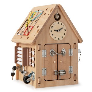 Costway Wooden Busy House Montessori Toy with Sensory Games & Interior Storage Space - 1 of 4