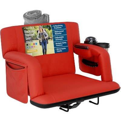 Reclining Stadium Seat for Bleachers with Back Support, Armrests, Cup Holder, Large Pockets, and Waterproof