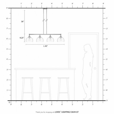 Brushed Nickel 4-Light Linear Chandelier with Clear Glass Shades