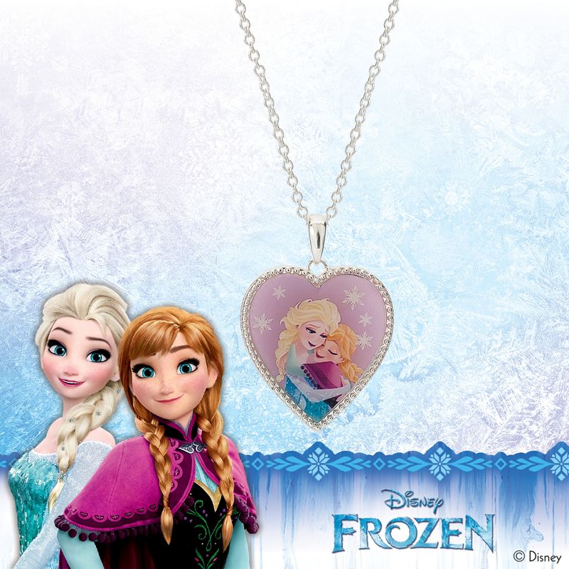 Disney Womens Frozen II Silver Plated Frozen Necklace with Embracing Elsa and Anna Heart Pendant Jewelry, 4 of 6