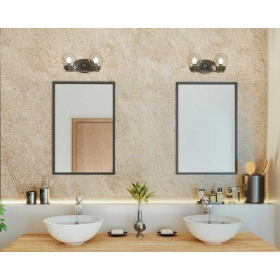 Matte Black 2-Light Bath Vanity Fixture with Clear Globe Shades