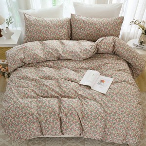 Floral Duvet Cover – 100% Cotton Bedding Set with Botanical Print, Soft Lightweight Breathable 3-Piece Set for All Seasons - 1 of 4