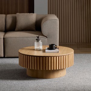 31.49" Round Fluted Coffee Table with Hidden Storage, Modern Pedestal Cocktail Table for Living Room, Apartment - Panipeachy - 1 of 4