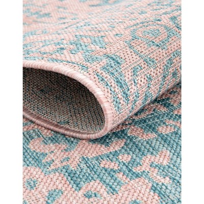 Pink and Aqua Rectangular Outdoor Synthetic Rug