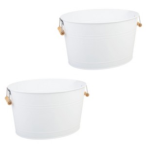 mDesign Large Metal 4.75 Gal. Beverage Tub Cooler, Bamboo Handles, 2 Pack, White - 1 of 4